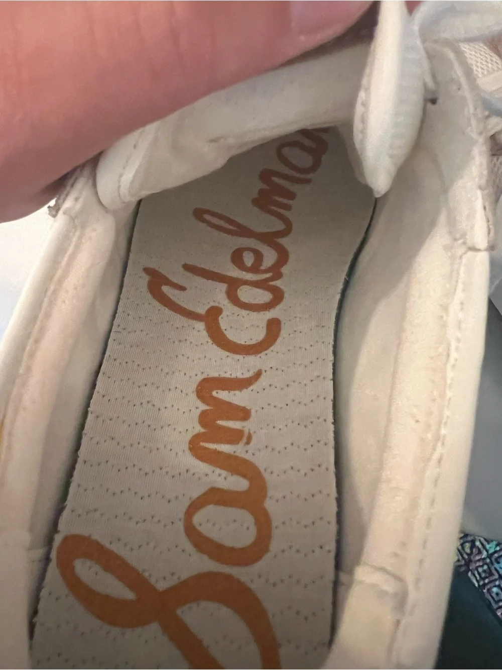 Sam Edelman women’s White and Tan Low-Top Sneakers with Black Logo